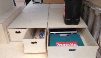Van floor drawers with two open drawers